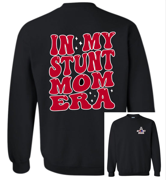 CV In My Stunt Mom Era w/ Red/White or Red/Blue/White logo on Black Unisex Crewneck - 4 Logo Options