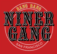 "Bang Bang Niner Gang" Rhinestone Women’s Relaxed Jersey Short Sleeve V-Neck Tee - 2 Color Choices