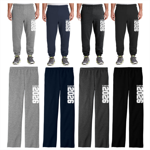 Class of 2026 Sweatpants - 2 STYLE AND 4 COLOR CHOICES - CINCHED AND OPEN BOTTOM