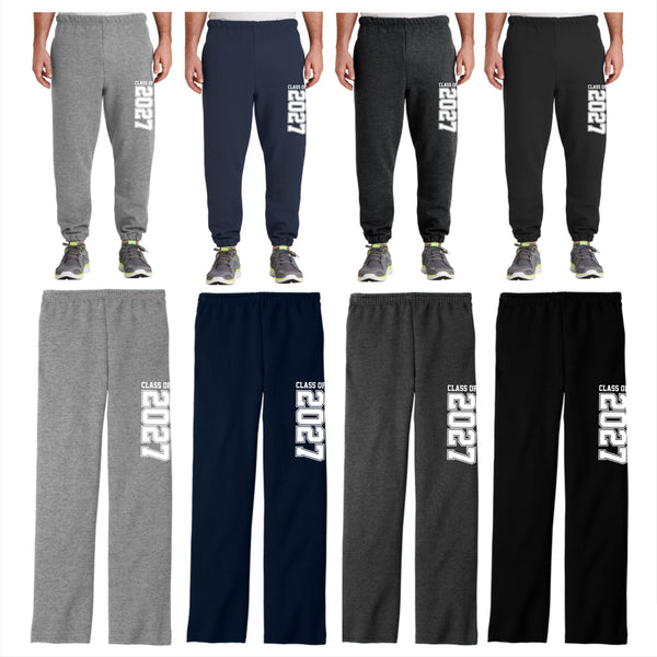 Class of 2027 Sweatpants - 2 STYLE AND 4 COLOR CHOICES - CINCHED AND OPEN BOTTOM