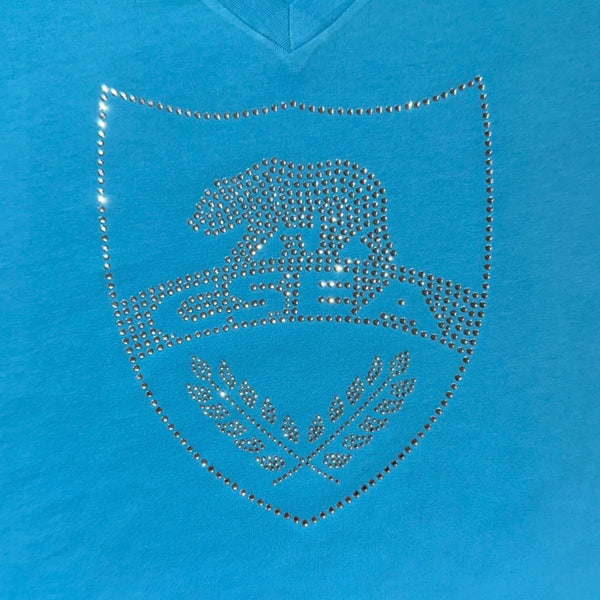 Silver OR Gold Rhinestone CSEA on TURQUOISE - 2 Shirt Style Choices