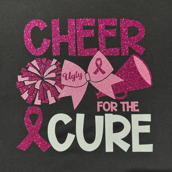 CHEER for a CURE Breast Cancer  - Black - Glitter or Regular Vinyl - 7 Shirt Style Choices