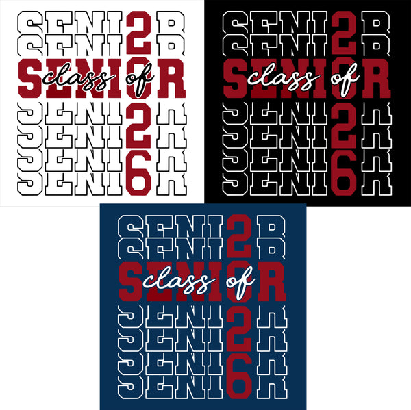 SENIORS 2026 on back - 5 SHIRT STYLE AND 3 COLOR CHOICES