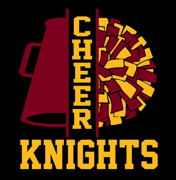Pom/Megaphone Cheer Knights - Black - Glitter or Regular Vinyl - 7 Shirt Style Choices