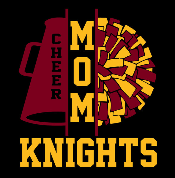 Pom/Megaphone Cheer Mom Knights - Black - Glitter or Regular Vinyl - 7 Shirt Style Choices