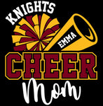 Knights Cheer Mom Personalized w/ Pom Pom / Megaphone - Black - Glitter or Regular Vinyl - 7 Shirt Style Choices
