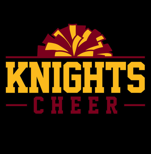 Knights Cheer w/ Pom Pom - Black - Glitter or Regular Vinyl - 7 Shirt Style Choices