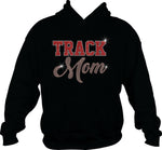Black Hoodie or Crewneck Sweatshirt w/ Red Glitter Track and Rhinestone Mom