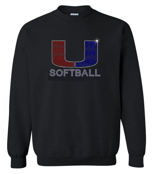 Clayton Valley RHINESTONE U Softball Crew Neck Sweatshirt - 3 Color Choices