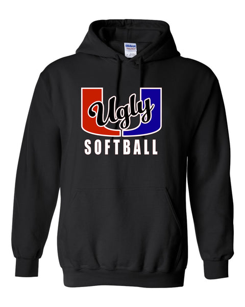 CVCHS Red & Blue U Ugly Softball Black Hooded Sweatshirt - 2 Logo Options