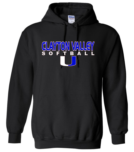Clayton Valley Softball U Black Hooded Sweatshirt - 2 Logo Options