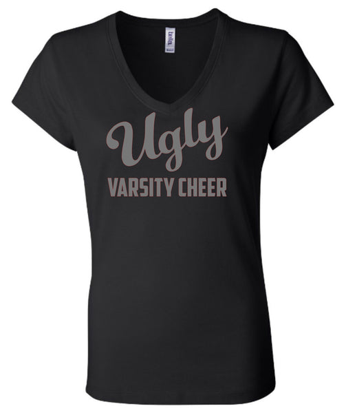 Limited In Stock Item Blackout Reflective Ugly Varsity Cheer Black Women's Jersey Short Sleeve V-Neck Tee
