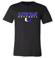 Clayton Valley Softball U Black Unisex Short Sleeve Jersey Tee - 2 Logo Options