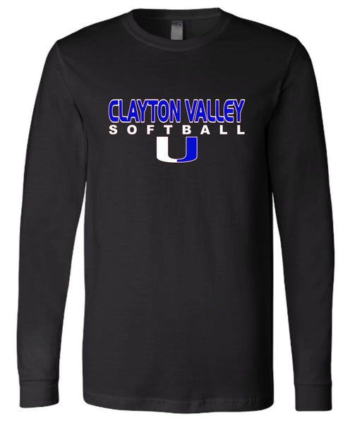 Clayton Valley Softball U Black Unisex Long Sleeve Jersey Tee - 2 Logo Options
