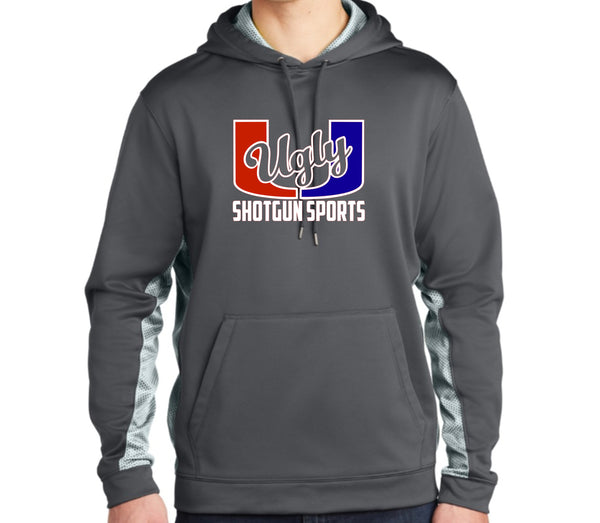 Shotgun Sports Red/Blue Ugly U Sport-Tek Sport-Wick CamoHex Fleece Dark Smoke Grey / White Unisex Hoodie Sweatshirt