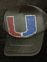 Rhinestone U Black Trucker Hat