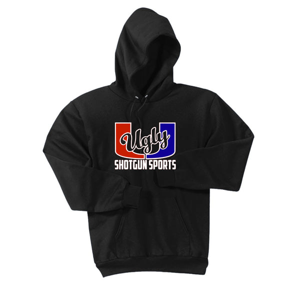 Shotgun Sports Red/Blue Ugly U Port & Company Black Unisex Hoodie Sweatshirt