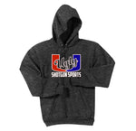 Shotgun Sports Red/Blue Ugly U Port & Company Dark Grey Heather Unisex Hoodie Sweatshirt
