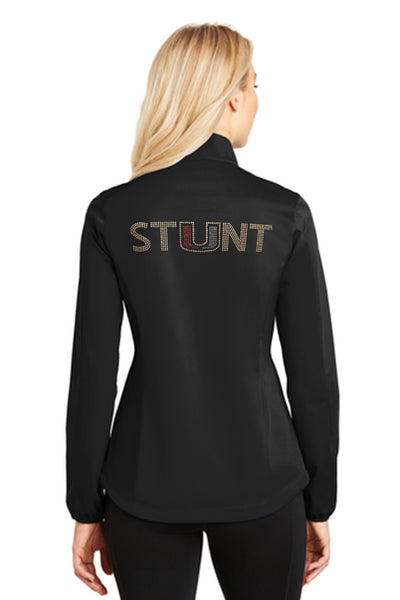 Rhinestone Stunt Team Black Ladies Active Soft Shell Full Zip Jacket
