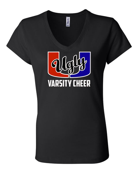 Ugly U Varsity Cheer Black Women's Jersey Short Sleeve V-Neck Tee